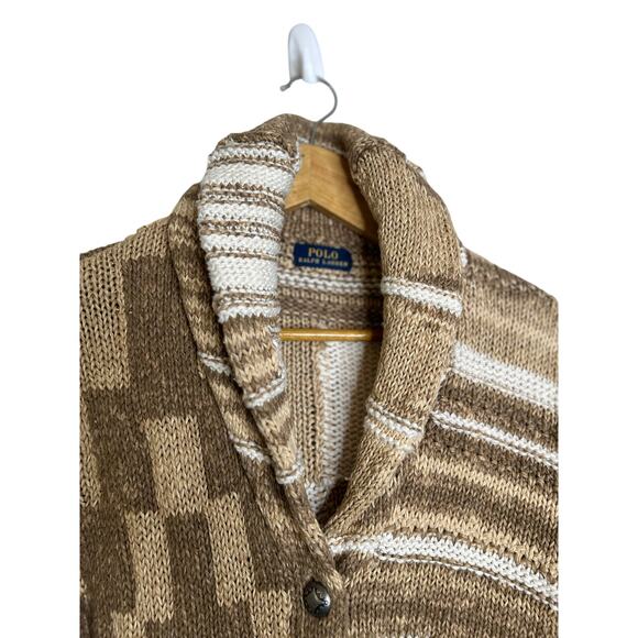 Polo Ralph Lauren Womens Patchwork Aztec Linen Blend Cardigan Sz S Tan Western - Picture 5 of 13